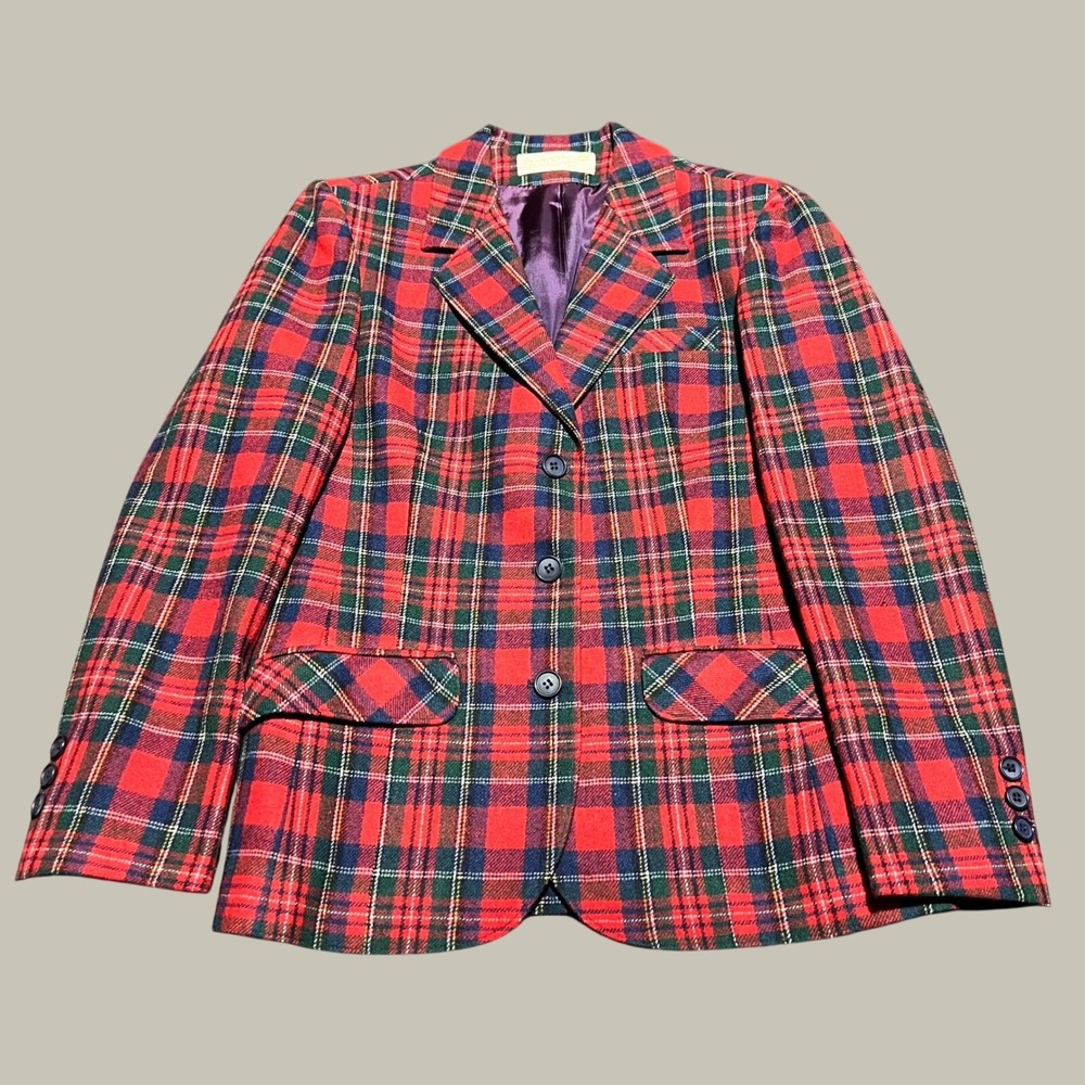 Pendleton Vintage Pure Virgin Wool Plaid Blazer Tartan Academic Jacket Sz 12 USA